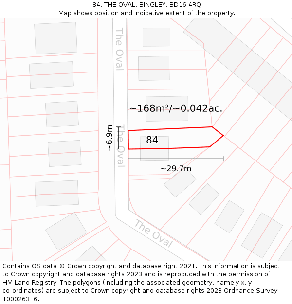 84, THE OVAL, BINGLEY, BD16 4RQ: Plot and title map