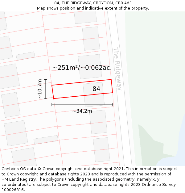 84, THE RIDGEWAY, CROYDON, CR0 4AF: Plot and title map
