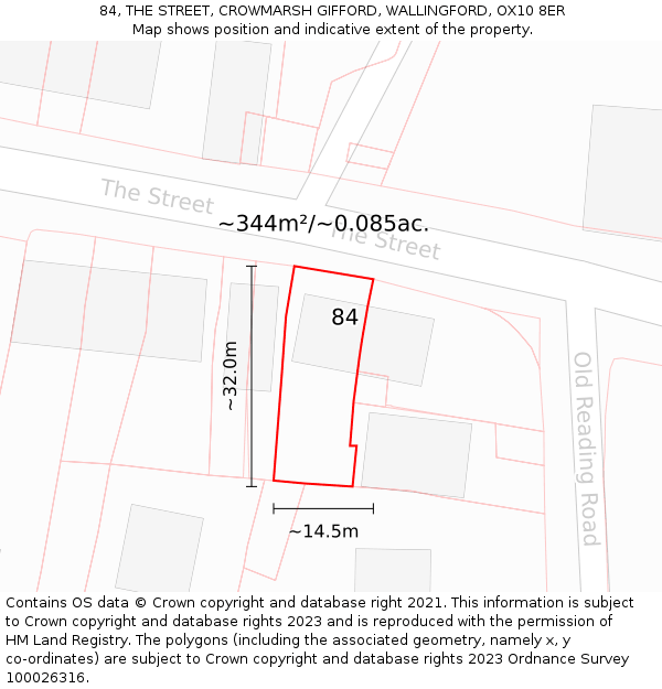 84, THE STREET, CROWMARSH GIFFORD, WALLINGFORD, OX10 8ER: Plot and title map