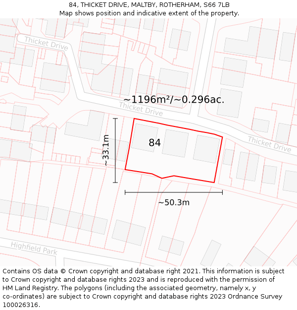 84, THICKET DRIVE, MALTBY, ROTHERHAM, S66 7LB: Plot and title map