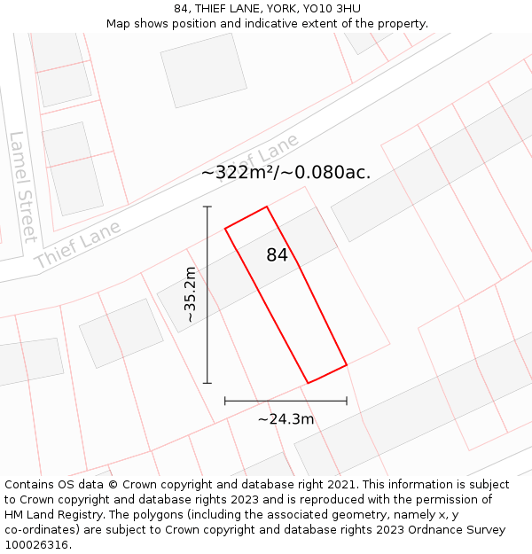 84, THIEF LANE, YORK, YO10 3HU: Plot and title map