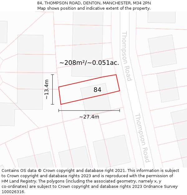 84, THOMPSON ROAD, DENTON, MANCHESTER, M34 2PN: Plot and title map