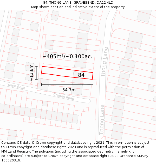 84, THONG LANE, GRAVESEND, DA12 4LD: Plot and title map