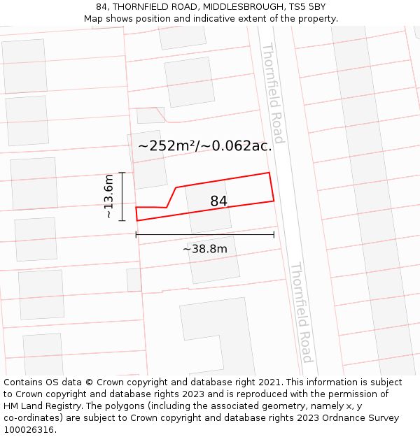 84, THORNFIELD ROAD, MIDDLESBROUGH, TS5 5BY: Plot and title map