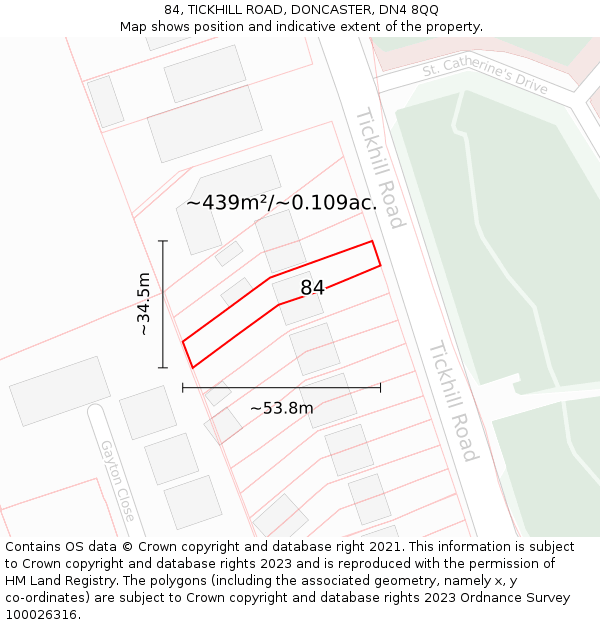 84, TICKHILL ROAD, DONCASTER, DN4 8QQ: Plot and title map