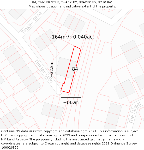 84, TINKLER STILE, THACKLEY, BRADFORD, BD10 8WJ: Plot and title map