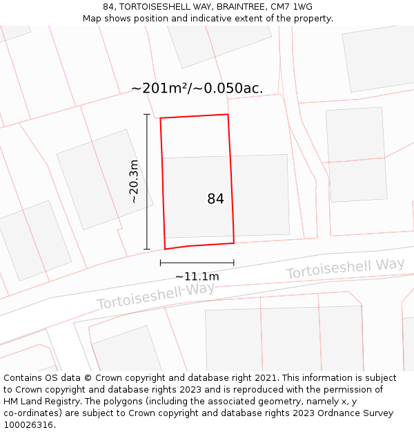 84, TORTOISESHELL WAY, BRAINTREE, CM7 1WG: Plot and title map