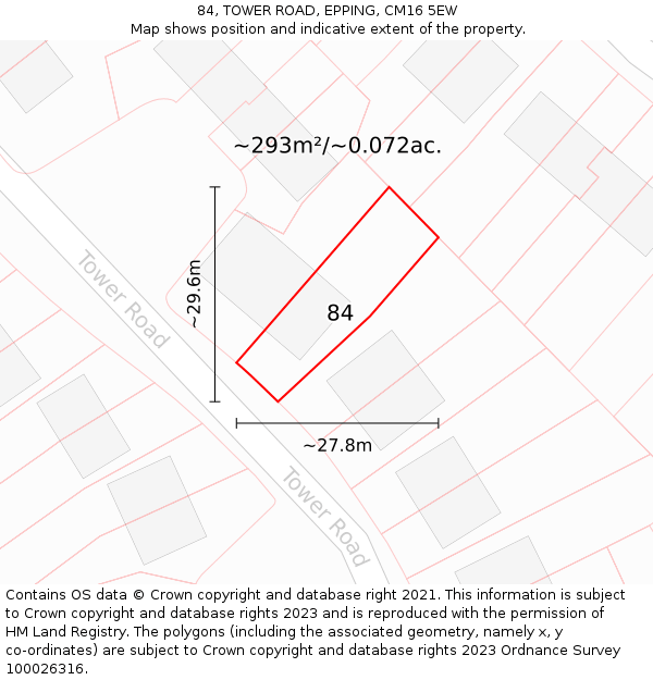 84, TOWER ROAD, EPPING, CM16 5EW: Plot and title map