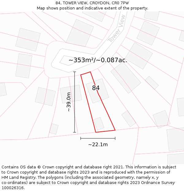 84, TOWER VIEW, CROYDON, CR0 7PW: Plot and title map