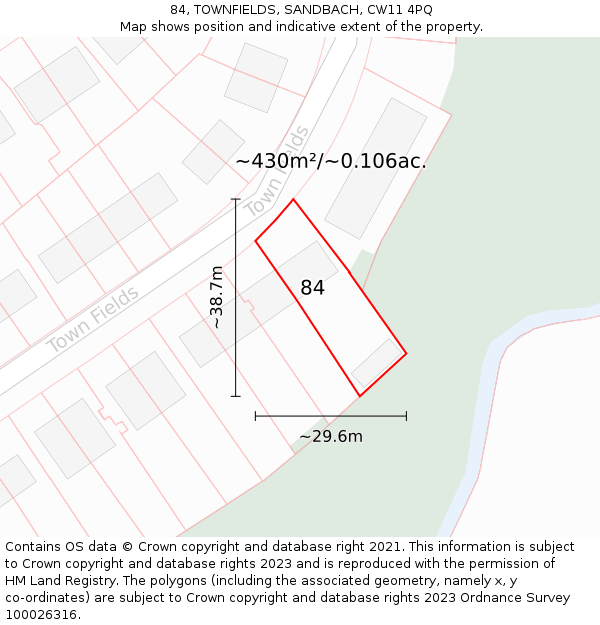 84, TOWNFIELDS, SANDBACH, CW11 4PQ: Plot and title map