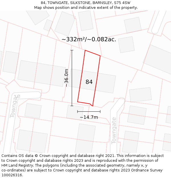 84, TOWNGATE, SILKSTONE, BARNSLEY, S75 4SW: Plot and title map