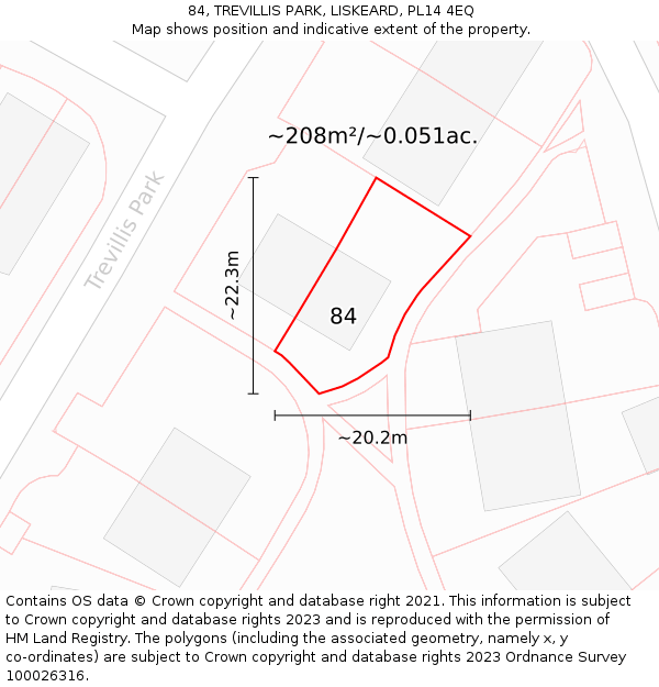 84, TREVILLIS PARK, LISKEARD, PL14 4EQ: Plot and title map