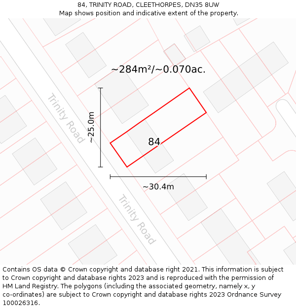 84, TRINITY ROAD, CLEETHORPES, DN35 8UW: Plot and title map