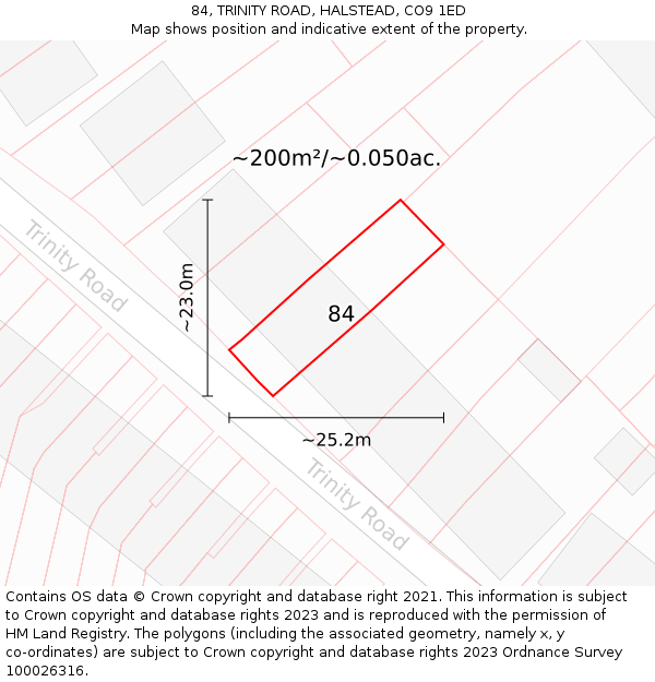 84, TRINITY ROAD, HALSTEAD, CO9 1ED: Plot and title map