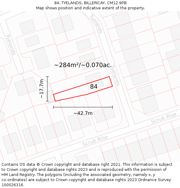 84, TYELANDS, BILLERICAY, CM12 9PB: Plot and title map