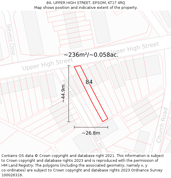 84, UPPER HIGH STREET, EPSOM, KT17 4RQ: Plot and title map