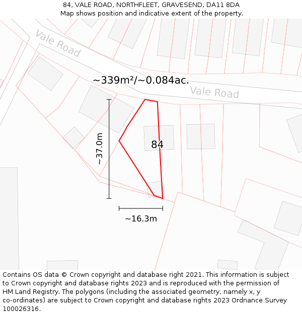 84, VALE ROAD, NORTHFLEET, GRAVESEND, DA11 8DA: Plot and title map
