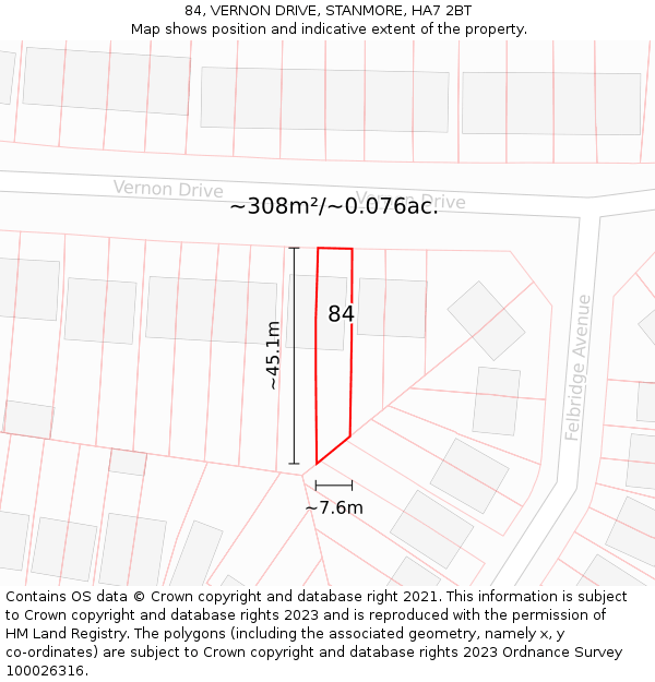 84, VERNON DRIVE, STANMORE, HA7 2BT: Plot and title map