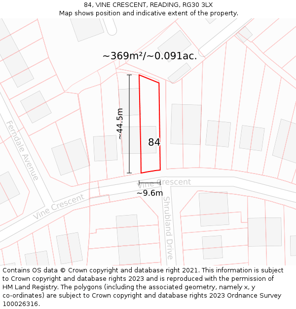 84, VINE CRESCENT, READING, RG30 3LX: Plot and title map