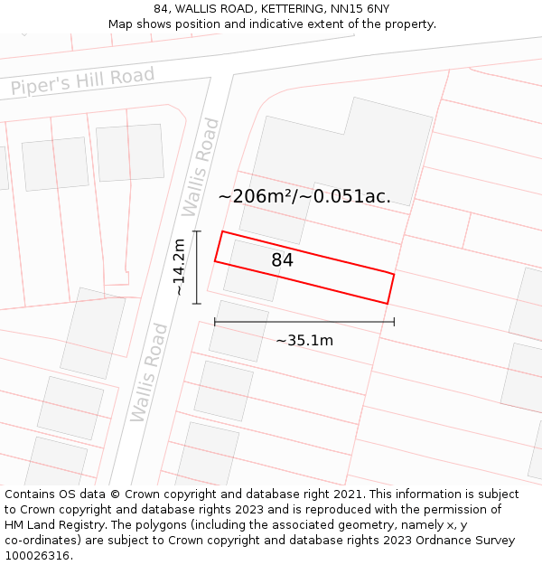 84, WALLIS ROAD, KETTERING, NN15 6NY: Plot and title map