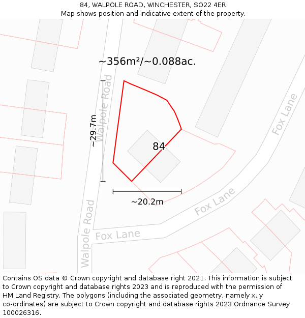 84, WALPOLE ROAD, WINCHESTER, SO22 4ER: Plot and title map