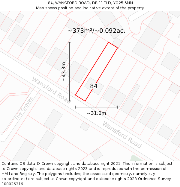 84, WANSFORD ROAD, DRIFFIELD, YO25 5NN: Plot and title map