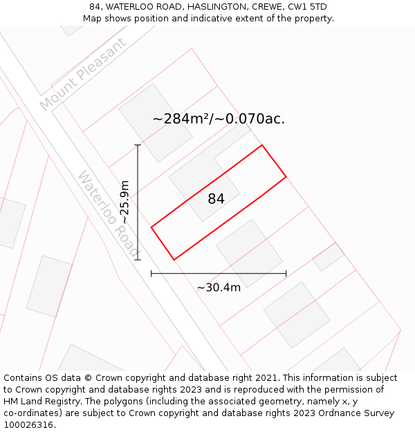 84, WATERLOO ROAD, HASLINGTON, CREWE, CW1 5TD: Plot and title map