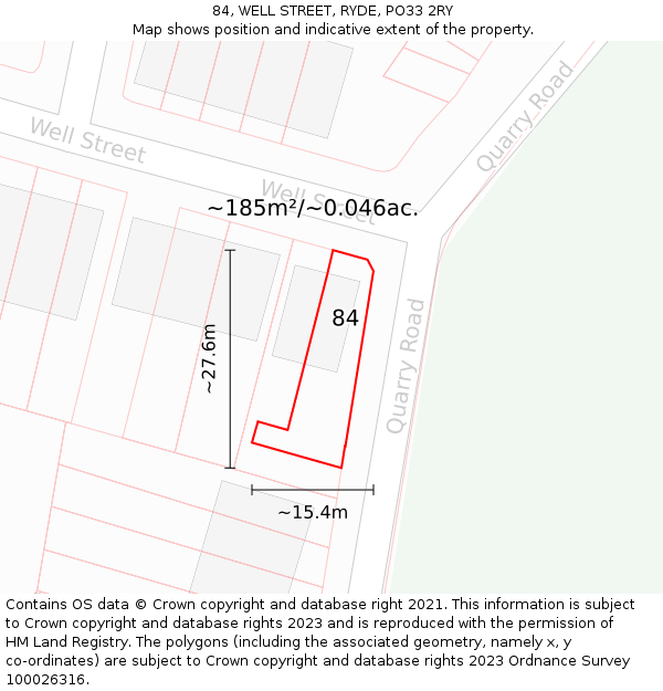 84, WELL STREET, RYDE, PO33 2RY: Plot and title map