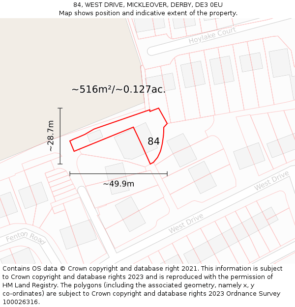 84, WEST DRIVE, MICKLEOVER, DERBY, DE3 0EU: Plot and title map