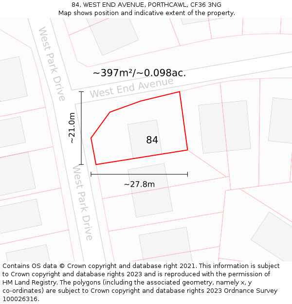 84, WEST END AVENUE, PORTHCAWL, CF36 3NG: Plot and title map
