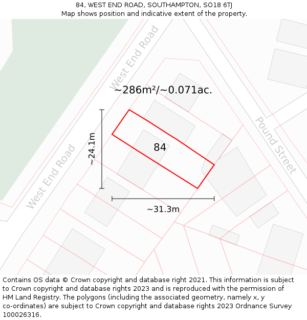 84, WEST END ROAD, SOUTHAMPTON, SO18 6TJ: Plot and title map