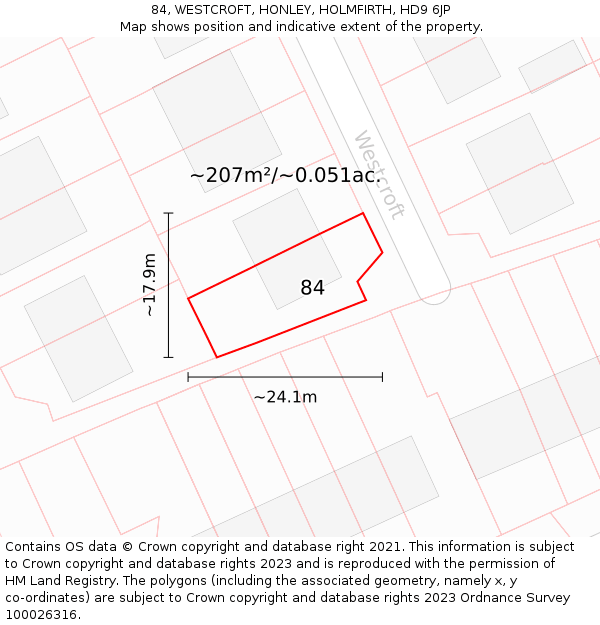 84, WESTCROFT, HONLEY, HOLMFIRTH, HD9 6JP: Plot and title map