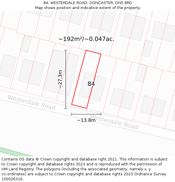 84, WESTERDALE ROAD, DONCASTER, DN5 8RD: Plot and title map