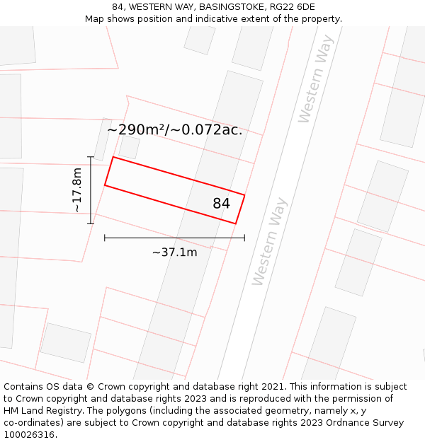 84, WESTERN WAY, BASINGSTOKE, RG22 6DE: Plot and title map