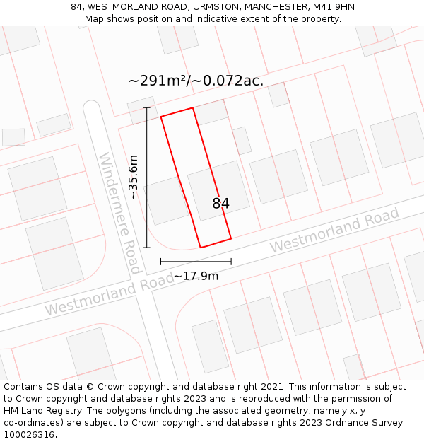 84, WESTMORLAND ROAD, URMSTON, MANCHESTER, M41 9HN: Plot and title map