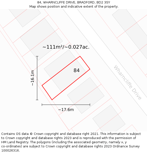 84, WHARNCLIFFE DRIVE, BRADFORD, BD2 3SY: Plot and title map