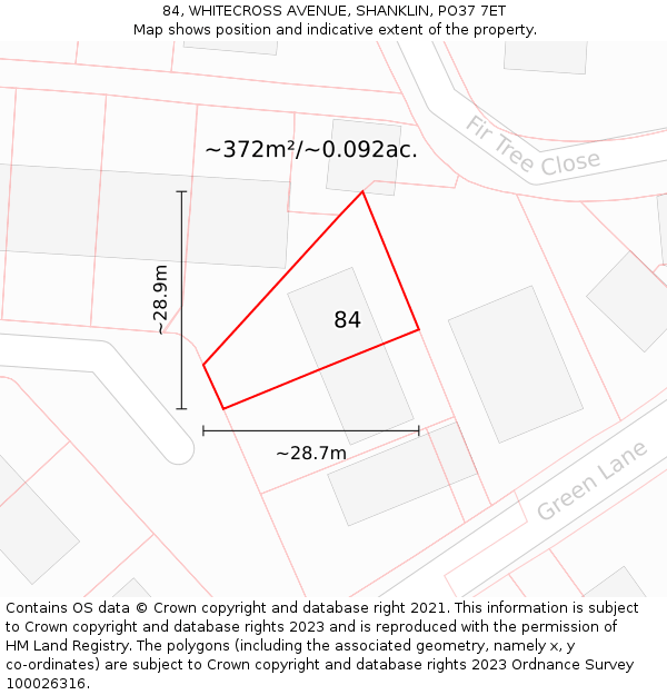 84, WHITECROSS AVENUE, SHANKLIN, PO37 7ET: Plot and title map