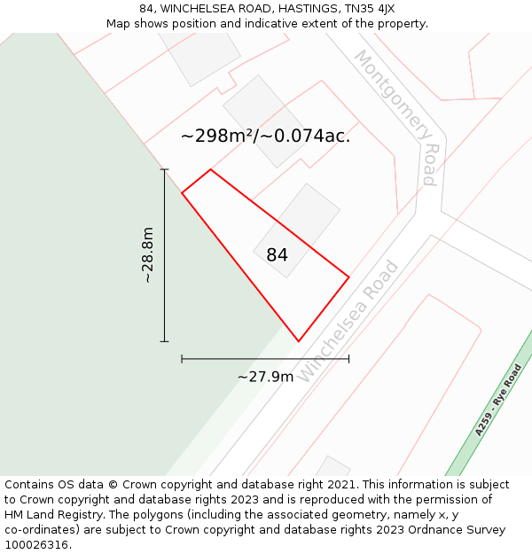 84, WINCHELSEA ROAD, HASTINGS, TN35 4JX: Plot and title map