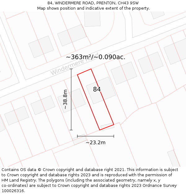 84, WINDERMERE ROAD, PRENTON, CH43 9SW: Plot and title map