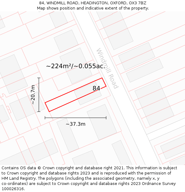 84, WINDMILL ROAD, HEADINGTON, OXFORD, OX3 7BZ: Plot and title map