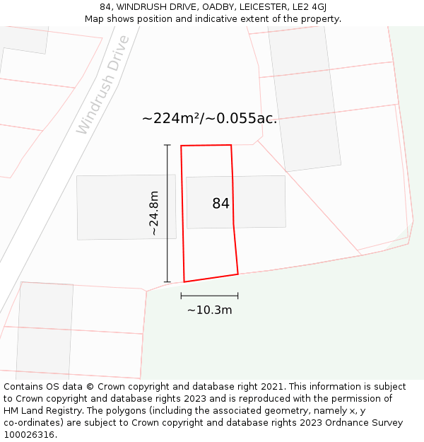 84, WINDRUSH DRIVE, OADBY, LEICESTER, LE2 4GJ: Plot and title map