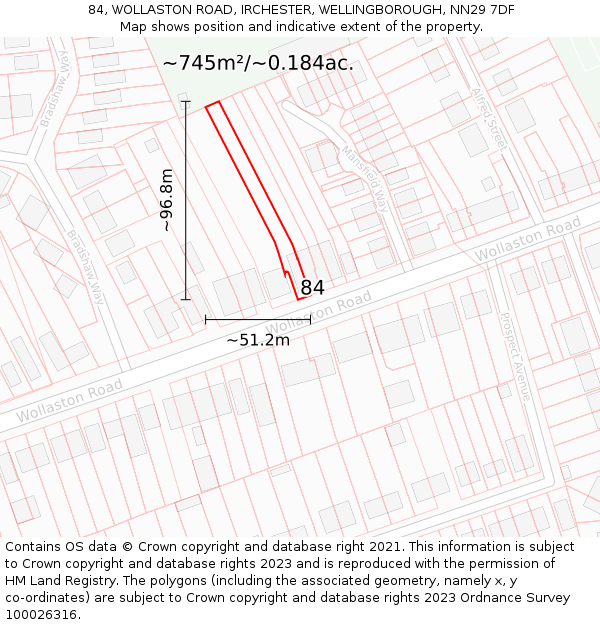 84, WOLLASTON ROAD, IRCHESTER, WELLINGBOROUGH, NN29 7DF: Plot and title map