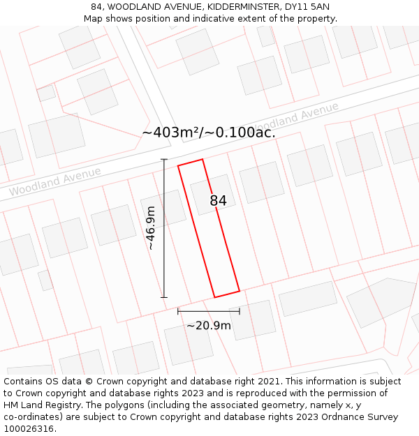 84, WOODLAND AVENUE, KIDDERMINSTER, DY11 5AN: Plot and title map