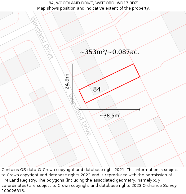 84, WOODLAND DRIVE, WATFORD, WD17 3BZ: Plot and title map