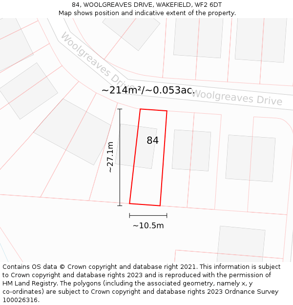 84, WOOLGREAVES DRIVE, WAKEFIELD, WF2 6DT: Plot and title map