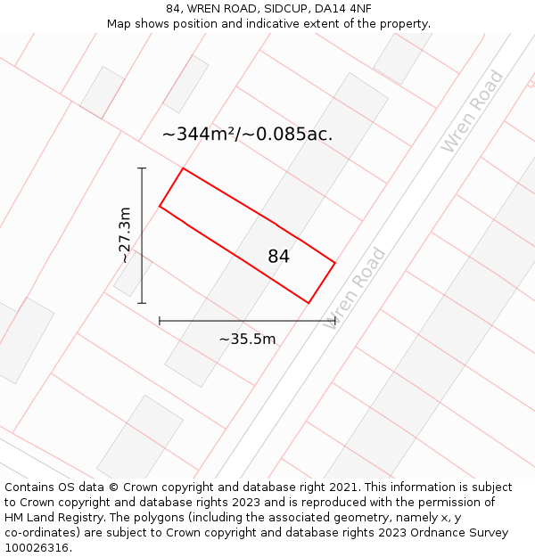 84, WREN ROAD, SIDCUP, DA14 4NF: Plot and title map