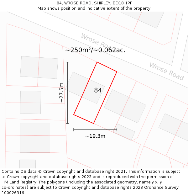 84, WROSE ROAD, SHIPLEY, BD18 1PF: Plot and title map