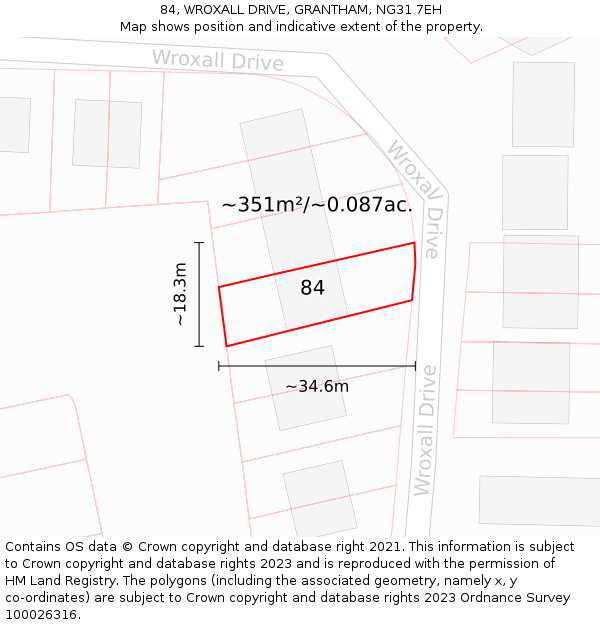 84, WROXALL DRIVE, GRANTHAM, NG31 7EH: Plot and title map