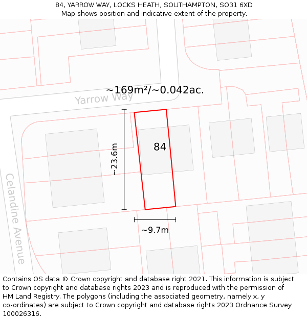 84, YARROW WAY, LOCKS HEATH, SOUTHAMPTON, SO31 6XD: Plot and title map