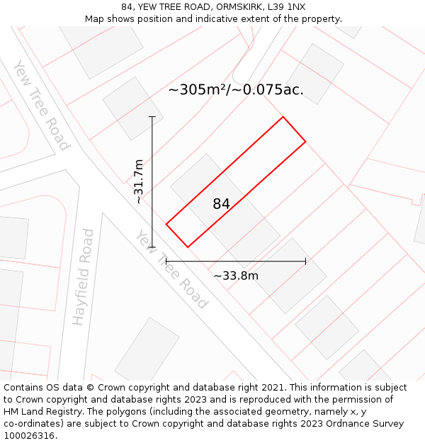 84, YEW TREE ROAD, ORMSKIRK, L39 1NX: Plot and title map